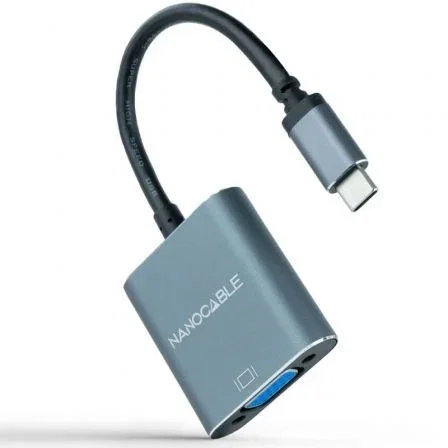Nanocable Conversor USB-C a VGA, Aluminio, Gris, 10 cm